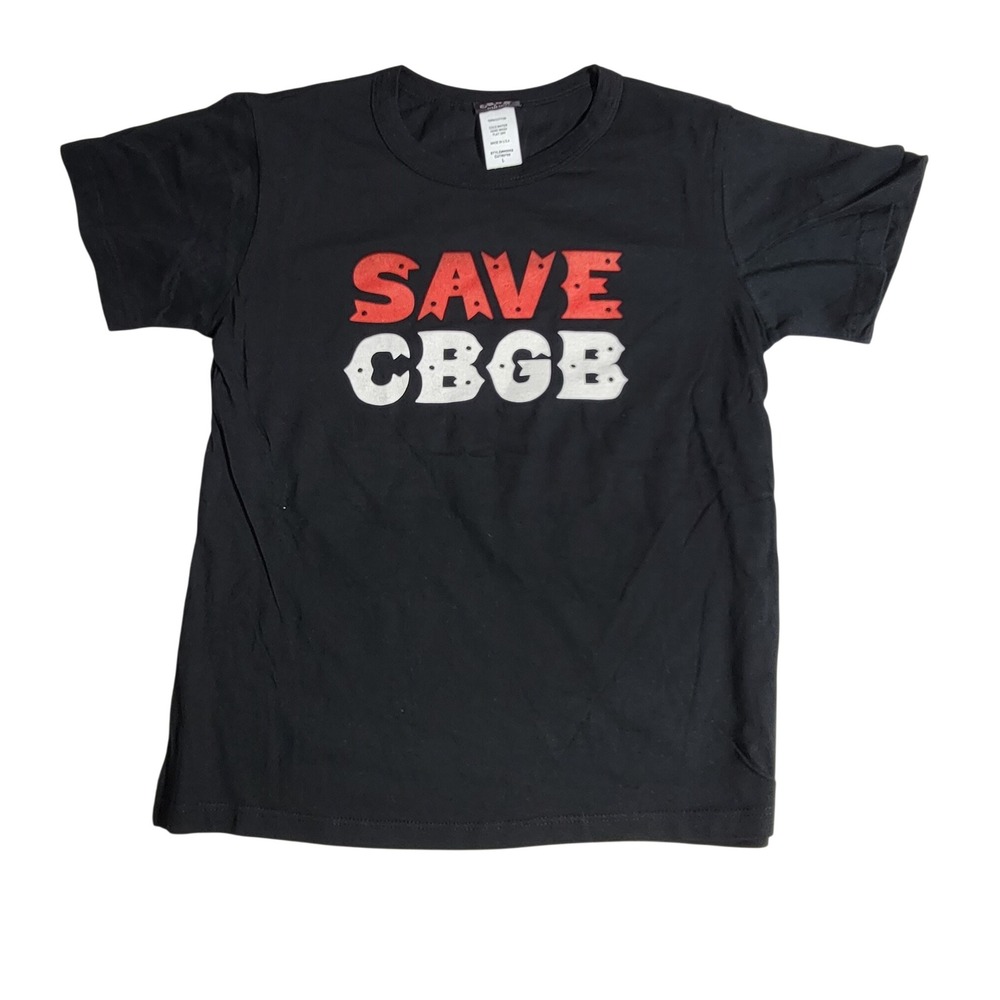 CBGB OMFUG Save CBGB No Eviction Black Graphic T-Shirt Tommy Ramone Quote L